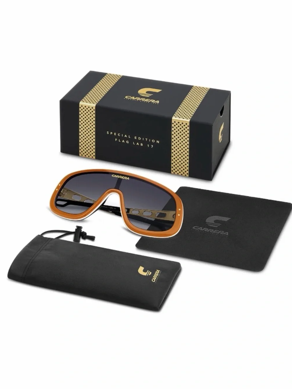New Carrera Flaglab 17 C3E9O Oversized Shield Sunglasses in Orange, Authentic - Picture 12 of 12